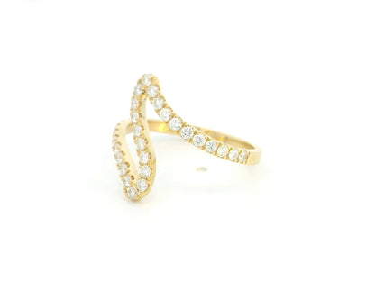 18K yellow gold wave diamond ring featuring 0.55 carat natural diamonds in a modern open curved design.