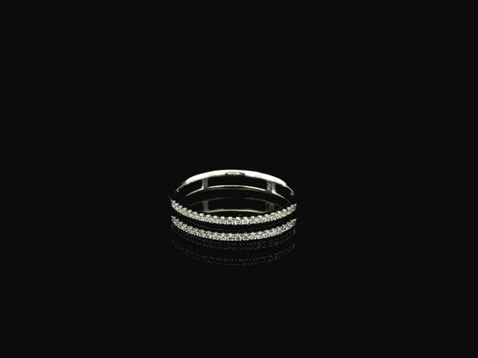 18K white gold double row diamond band ring with pavé-set natural diamonds