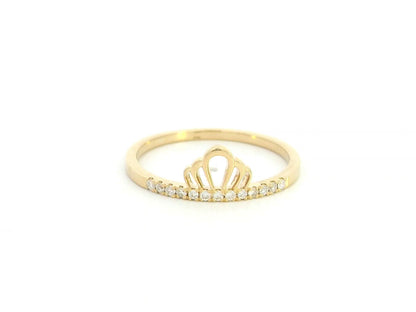 18K yellow gold diamond crown ring with minimalist pavé diamond design.