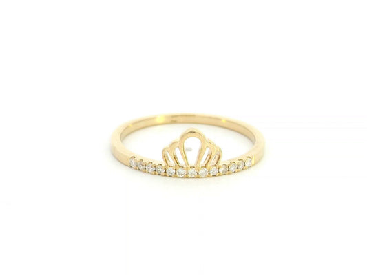 18K yellow gold diamond crown ring with minimalist pavé diamond design.