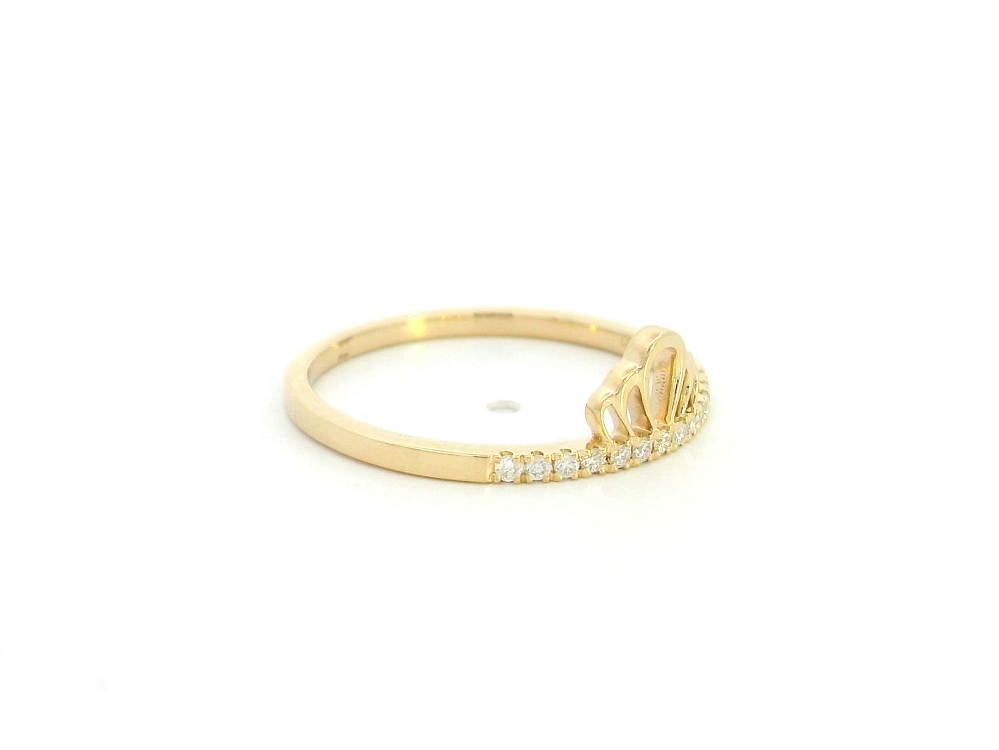 18K yellow gold diamond crown ring with minimalist pavé diamond design.