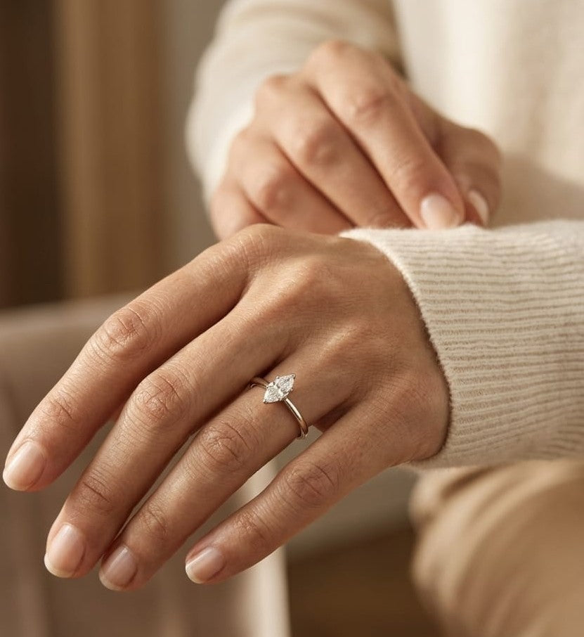 Marquise Diamond Solitaire Ring in 18K White Gold
