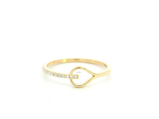 18K yellow gold open teardrop diamond ring with minimalist modern design.