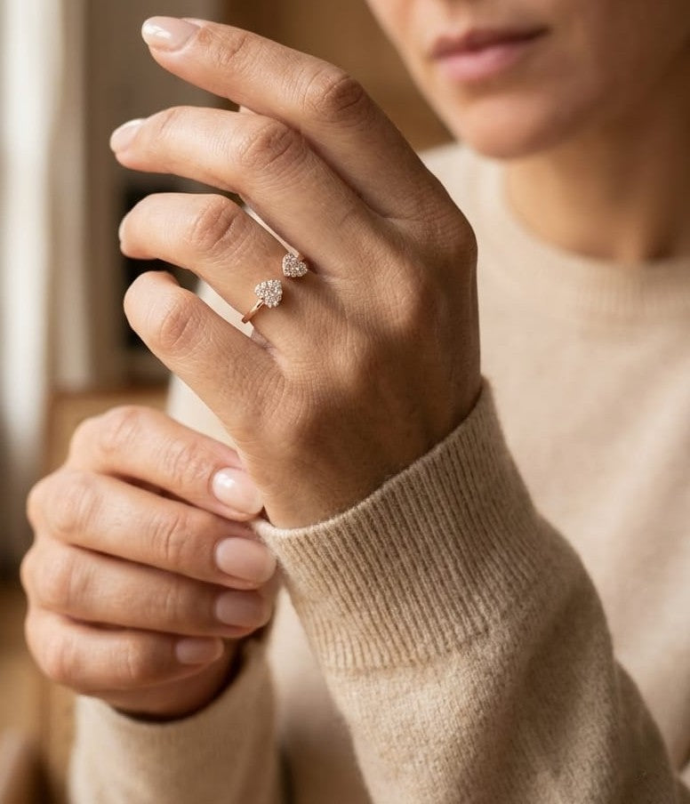 Diamond open heart ring in 18K rose gold by Emirates Diamonds