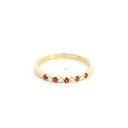 Ruby & Diamond Band Ring in 18K Yellow Gold