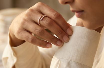 18K rose gold diamond open wrap ring with minimalist pavé diamond design