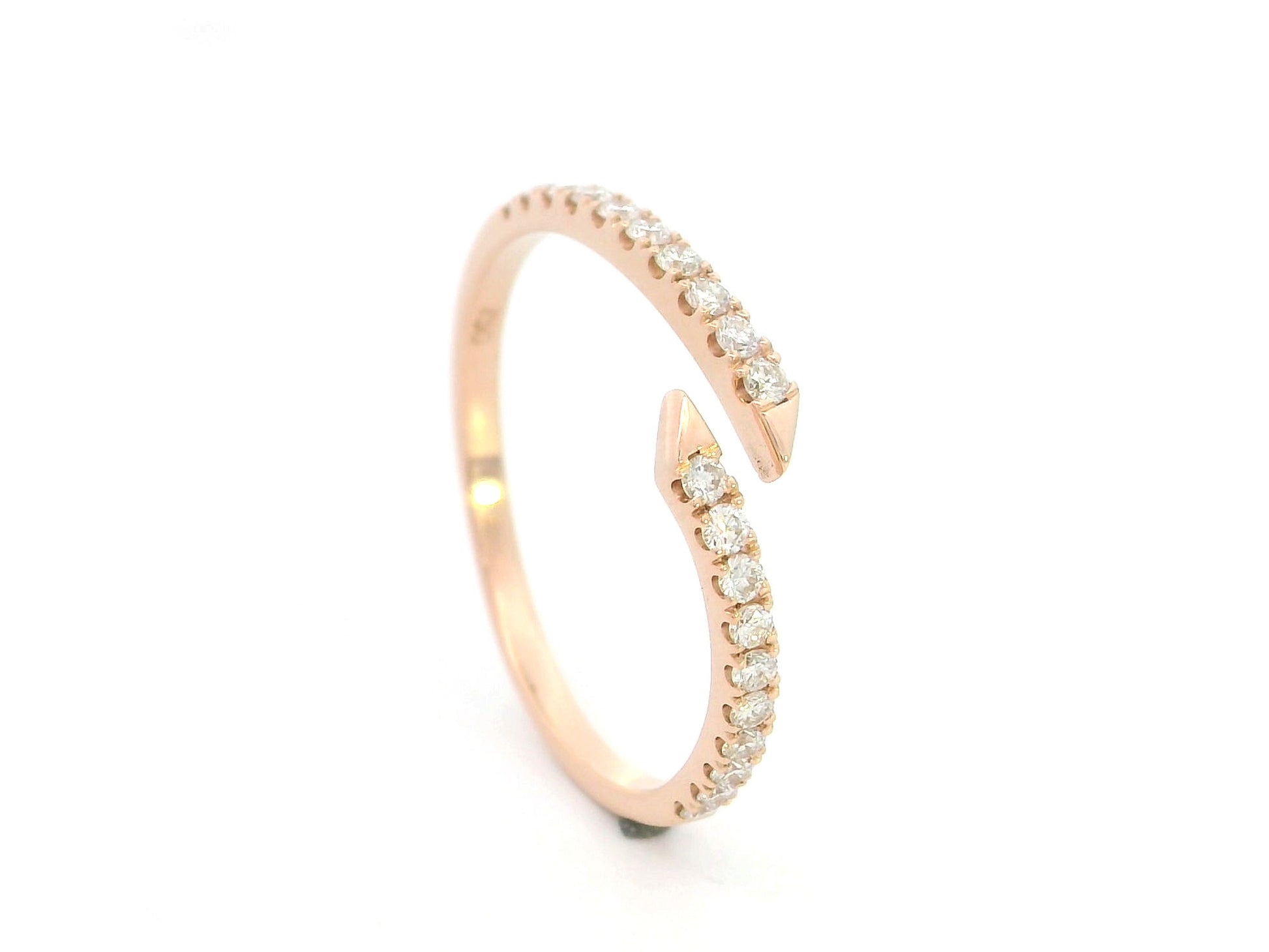18K rose gold diamond open wrap ring with minimalist pavé diamond design