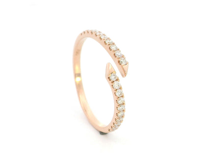 18K rose gold diamond open wrap ring with minimalist pavé diamond design