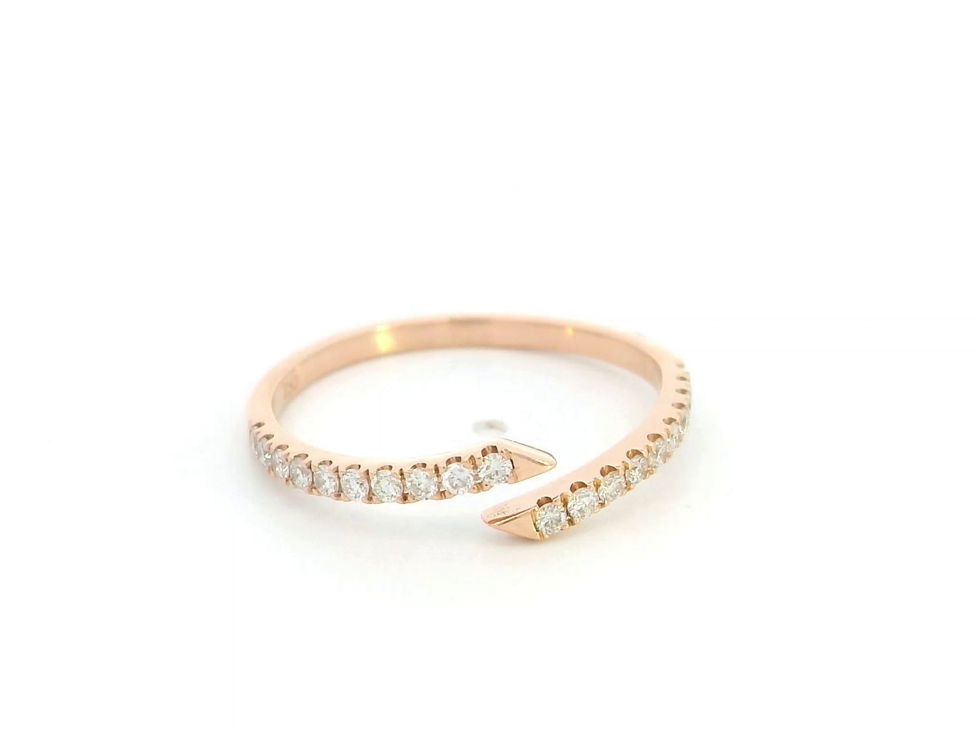 18K rose gold diamond open wrap ring with minimalist pavé diamond design