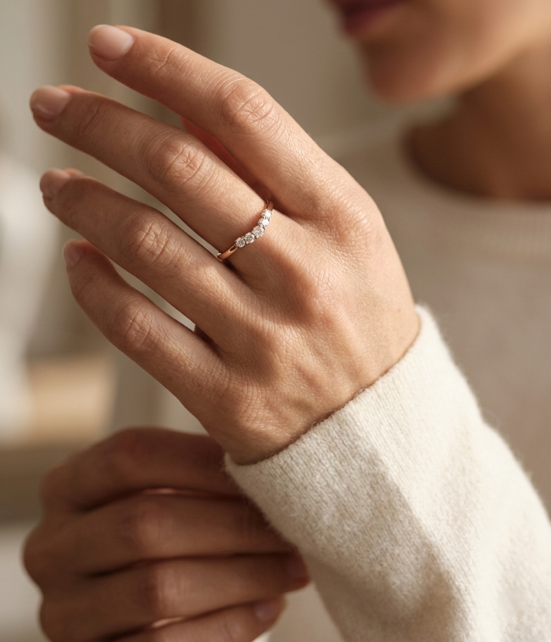 Diamond contour band ring in 18K rose gold by Emirates Diamonds