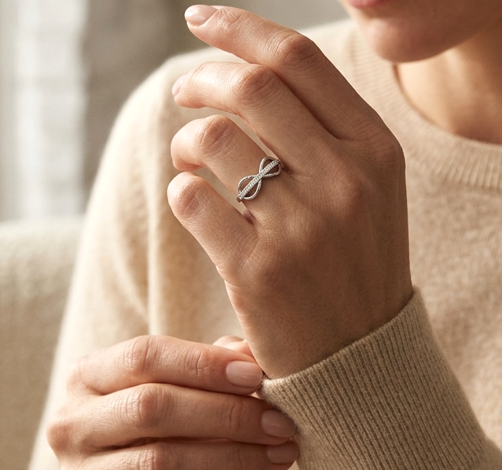 18K white gold diamond infinity ring with 0.40 carat natural diamonds