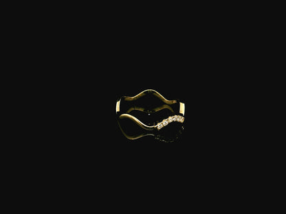 Diamond Contour Band Ring in 18K Yellow Gold with Curved Wave Design by Emirates Diamonds