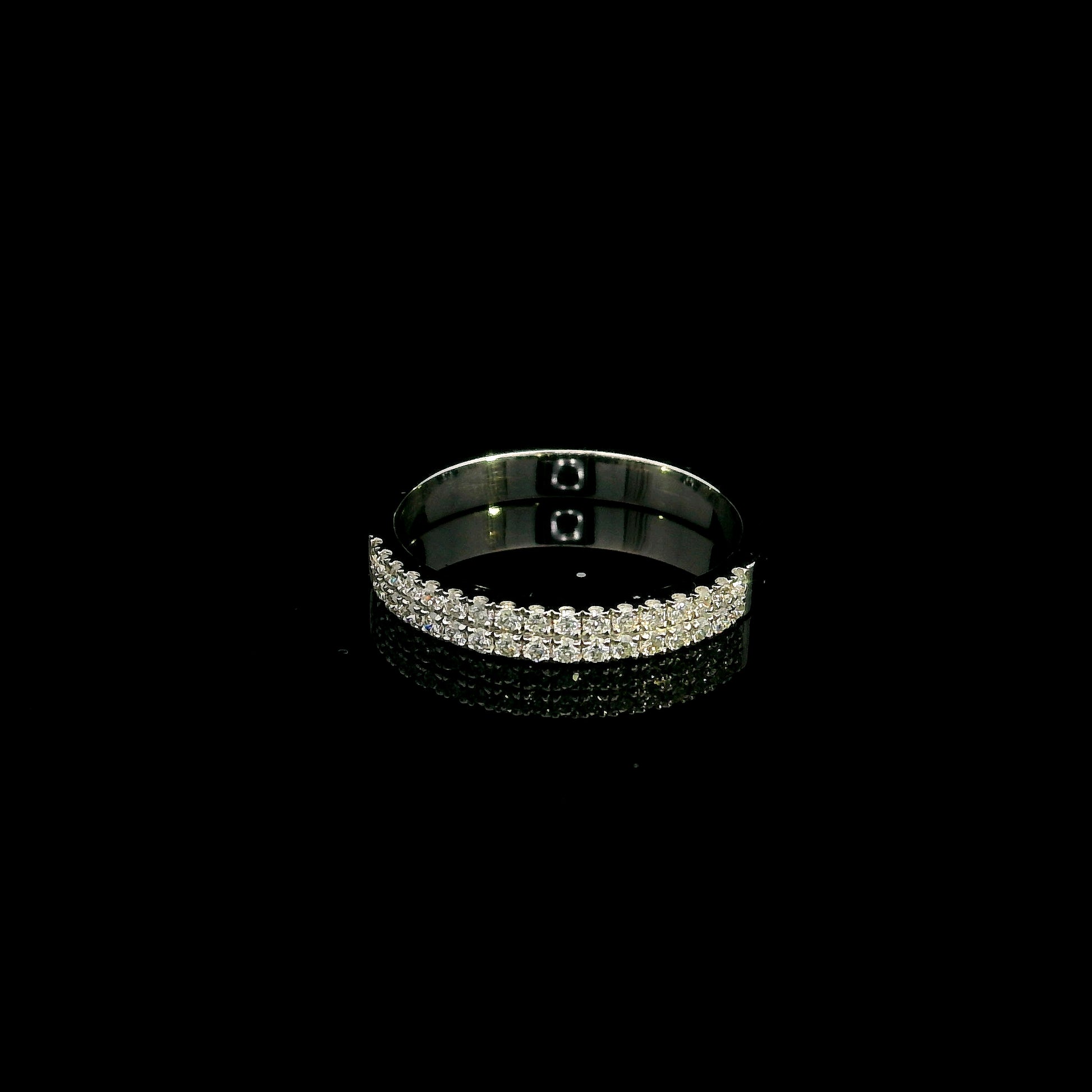 18K white gold diamond bridal set featuring a diamond cluster engagement ring and matching wedding band with 0.92 carat natural diamonds.