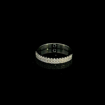 18K white gold diamond bridal set featuring a diamond cluster engagement ring and matching wedding band with 0.92 carat natural diamonds.