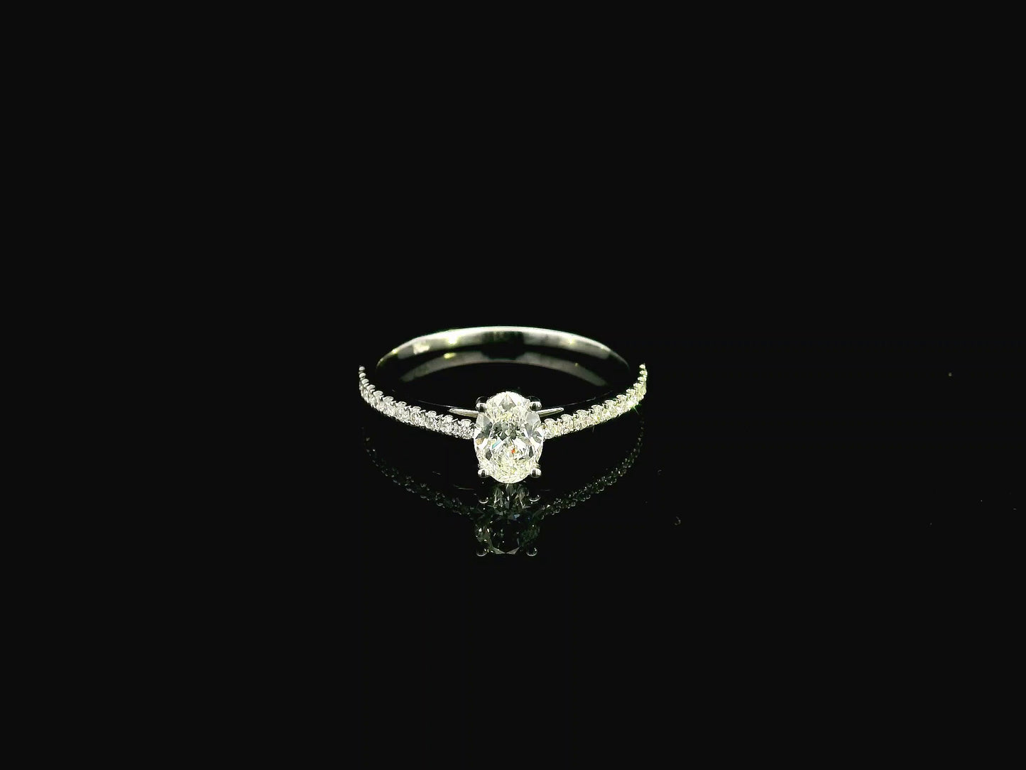Oval GIA Certified Diamond Engagement Ring in 18K White Gold with Diamond Band by Emirates Diamonds