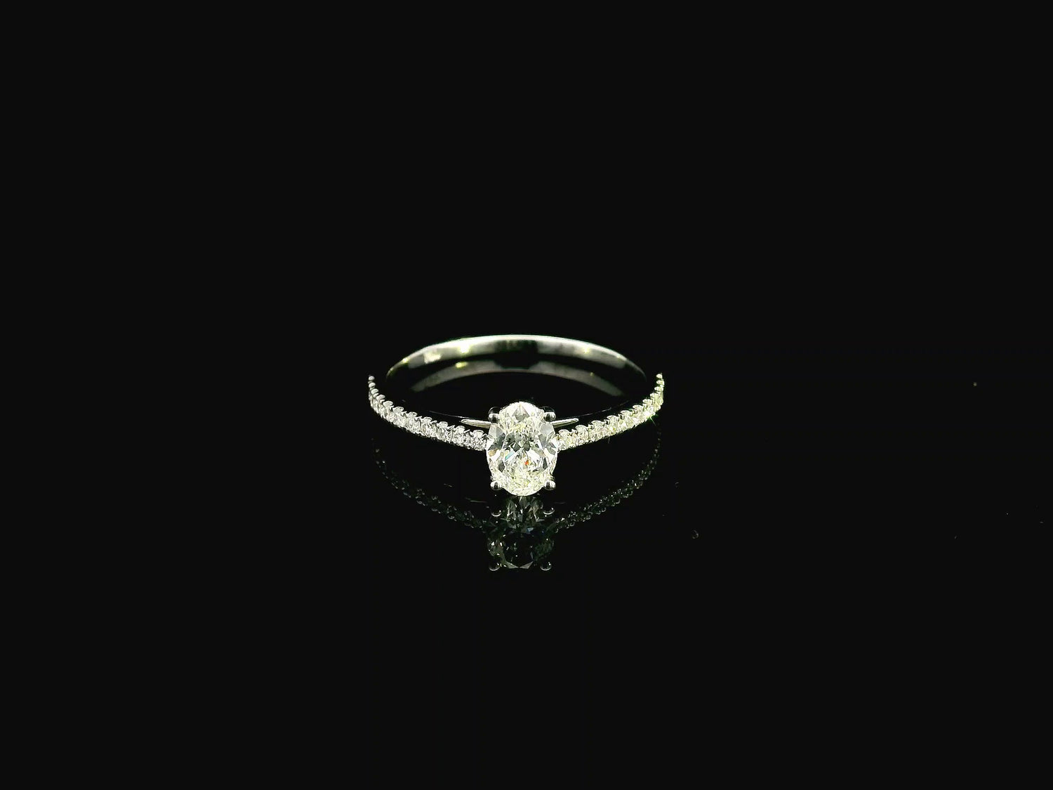 Oval GIA Certified Diamond Engagement Ring in 18K White Gold with Diamond Band by Emirates Diamonds