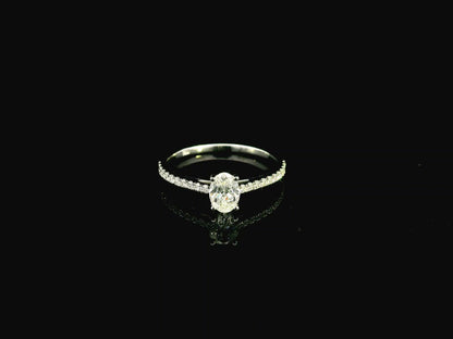 Oval GIA Certified Diamond Engagement Ring in 18K White Gold with Diamond Band by Emirates Diamonds