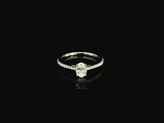 Oval GIA Certified Diamond Engagement Ring in 18K White Gold with Diamond Band by Emirates Diamonds