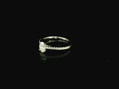 Oval GIA Certified Diamond Engagement Ring in 18K White Gold with Diamond Band by Emirates Diamonds