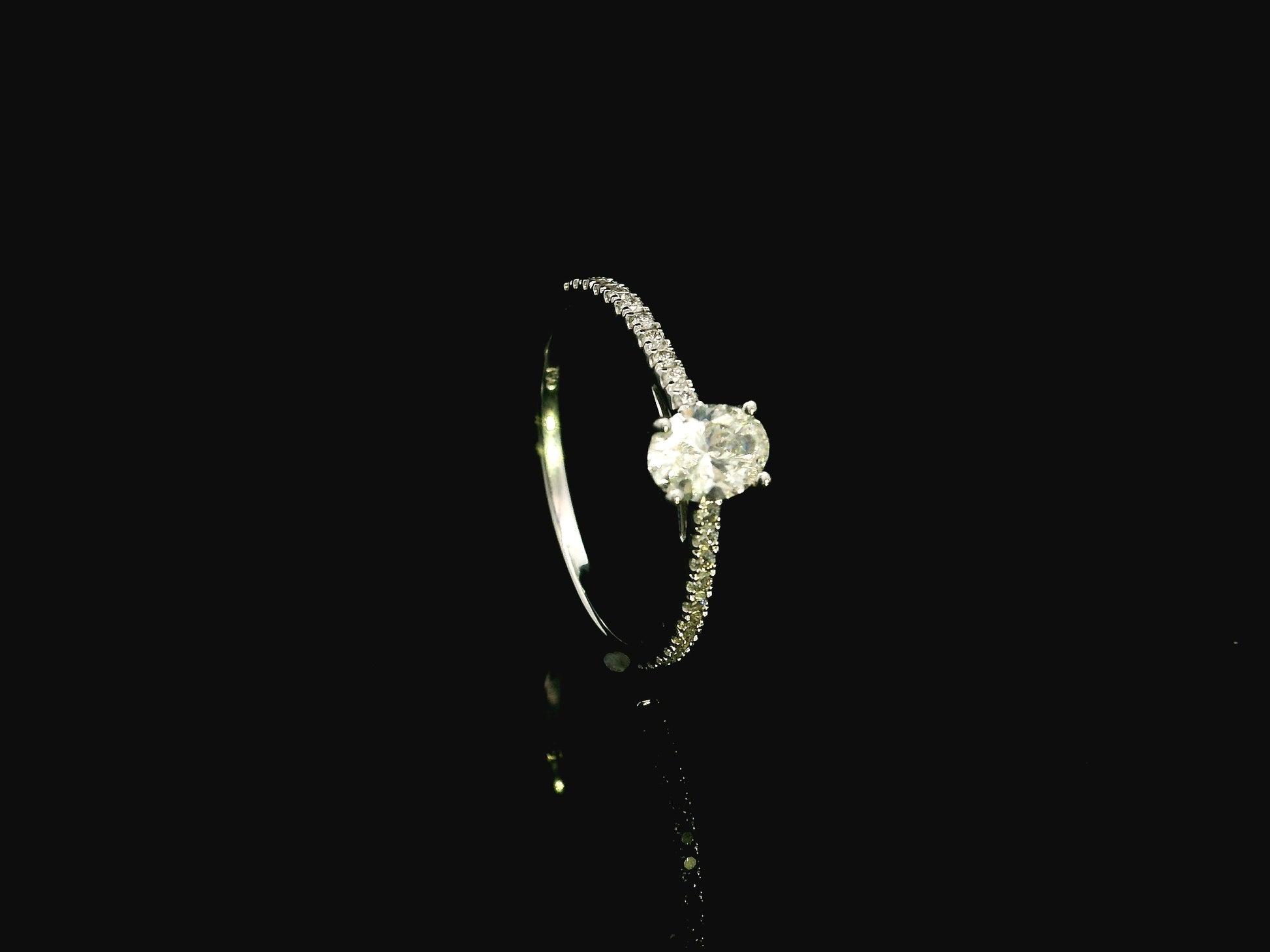 Oval GIA Certified Diamond Engagement Ring in 18K White Gold with Diamond Band by Emirates Diamonds