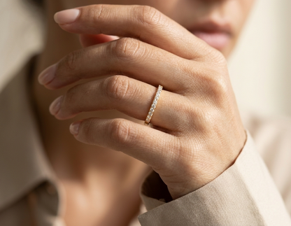 Diamond half eternity wedding band in 18K yellow gold with 0.14 carat natural diamonds
