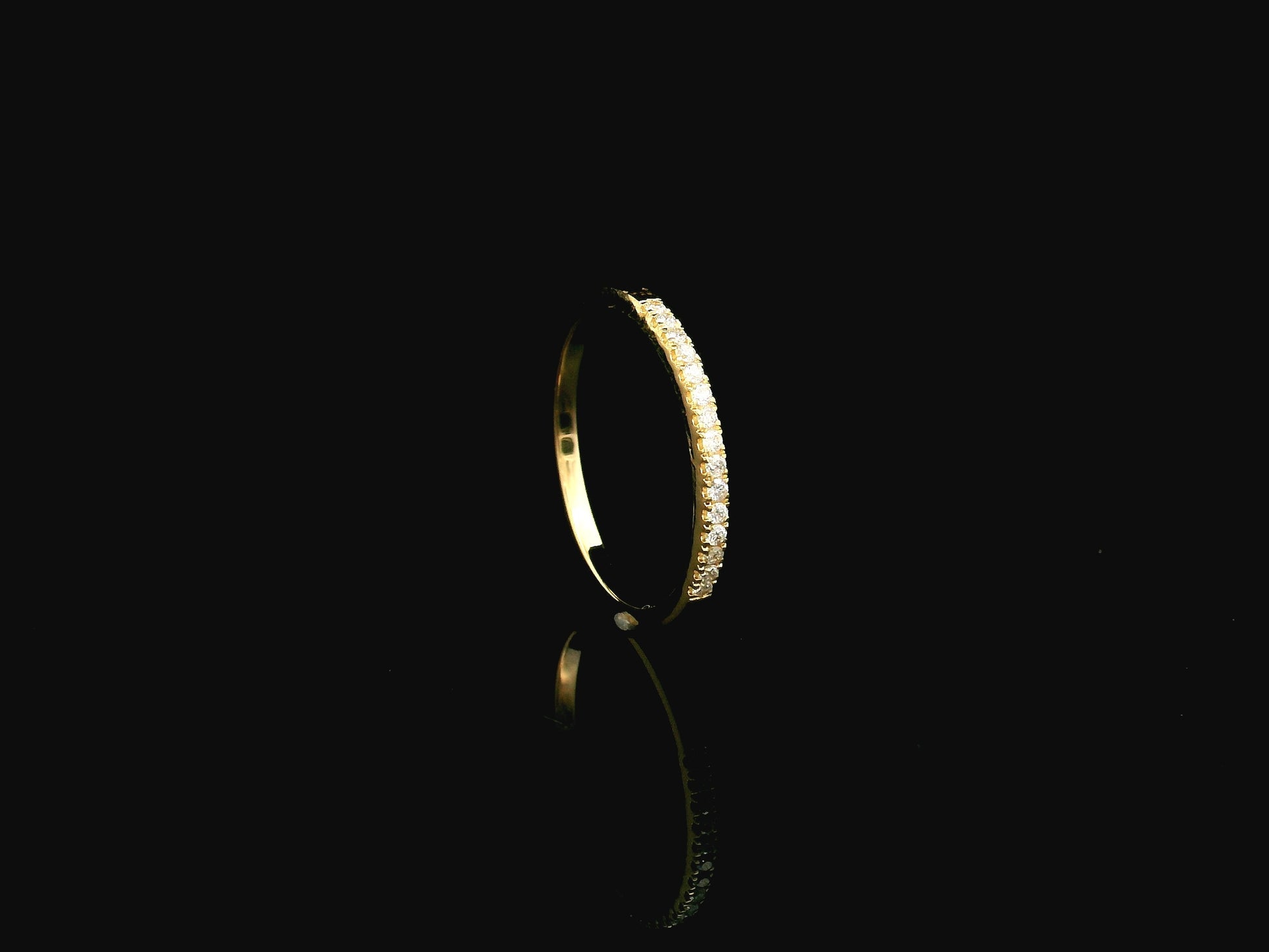 Diamond half eternity wedding band in 18K yellow gold with 0.14 carat natural diamonds