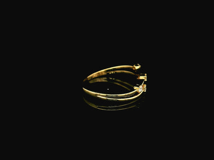 18K yellow gold split-band ring featuring five natural diamonds with a modern floating diamond design.