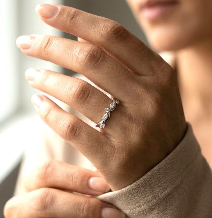 Marquise diamond contour wedding band in 18K white gold designed as a curved ring enhancer with 0.44 carat diamonds.