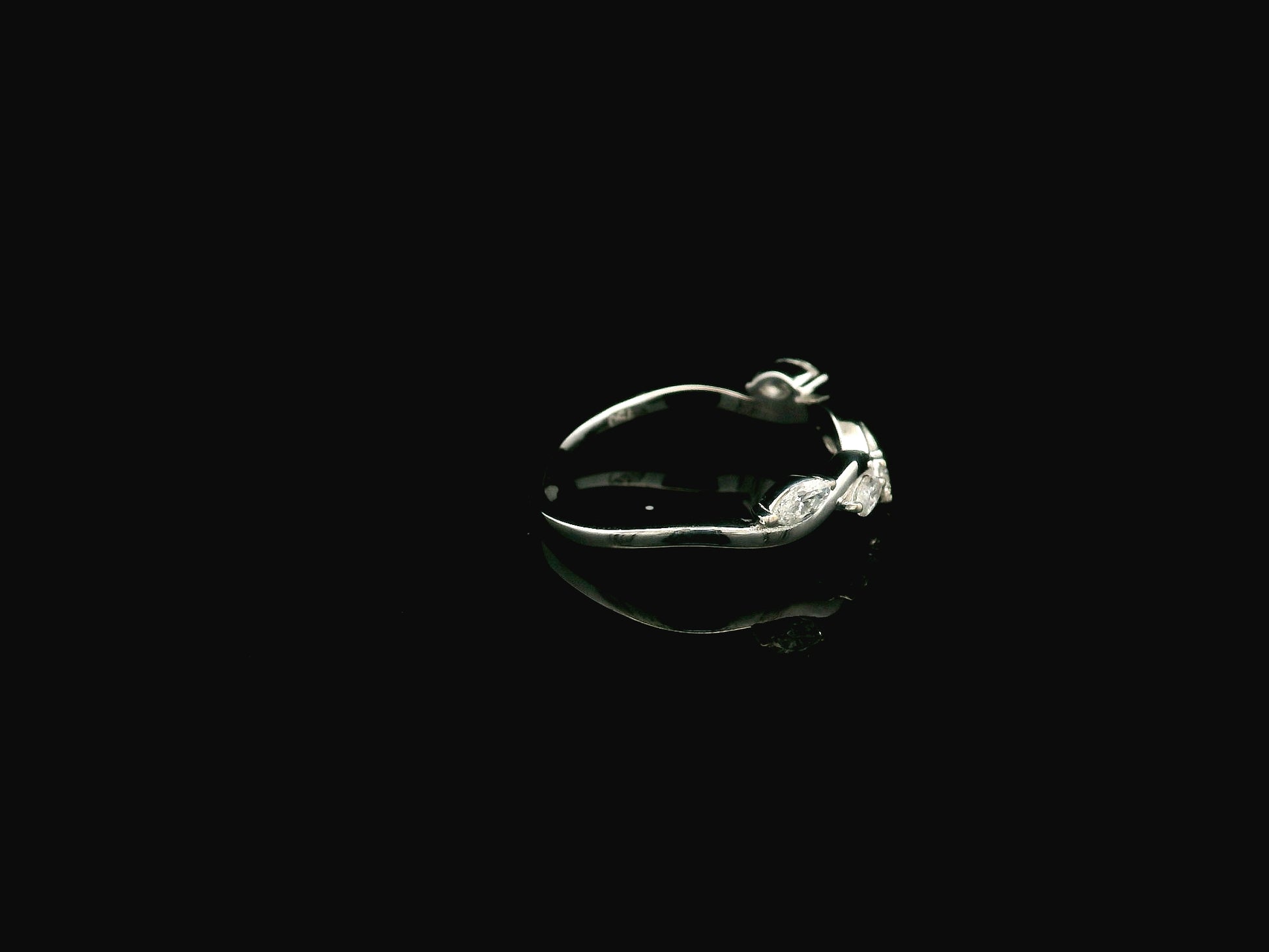Marquise diamond contour wedding band in 18K white gold designed as a curved ring enhancer with 0.44 carat diamonds.