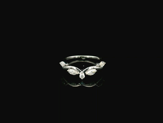 Marquise diamond contour wedding band in 18K white gold designed as a curved ring enhancer with 0.44 carat diamonds.