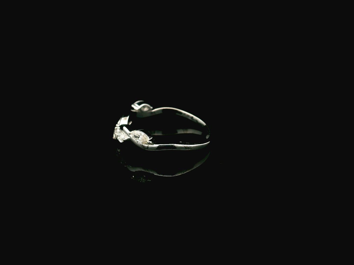 Marquise diamond contour wedding band in 18K white gold designed as a curved ring enhancer with 0.44 carat diamonds.