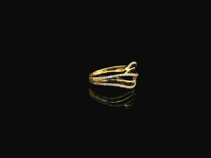 18K yellow gold wave diamond ring featuring a flowing multi-row design with 0.26 carat of round brilliant natural diamonds.