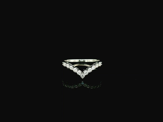 Diamond chevron wedding band ring in 18K white gold featuring 0.36 carat natural diamonds in a V-shaped design.
