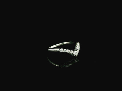 Diamond chevron wedding band ring in 18K white gold featuring 0.36 carat natural diamonds in a V-shaped design.