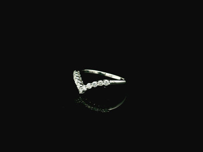 Diamond chevron wedding band ring in 18K white gold featuring 0.36 carat natural diamonds in a V-shaped design.