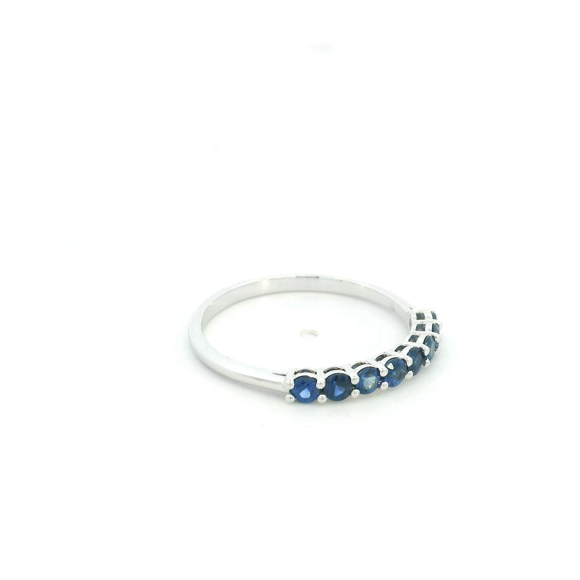18K white gold blue sapphire half eternity ring with 0.53 carat natural sapphires