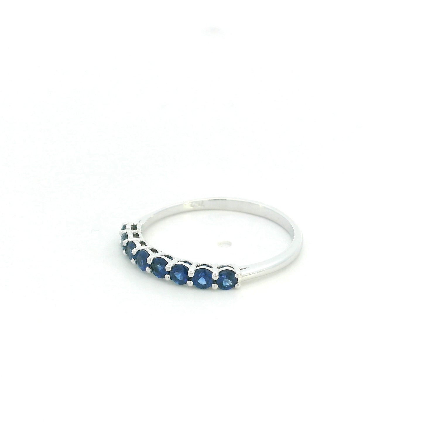 18K white gold blue sapphire half eternity ring with 0.53 carat natural sapphires