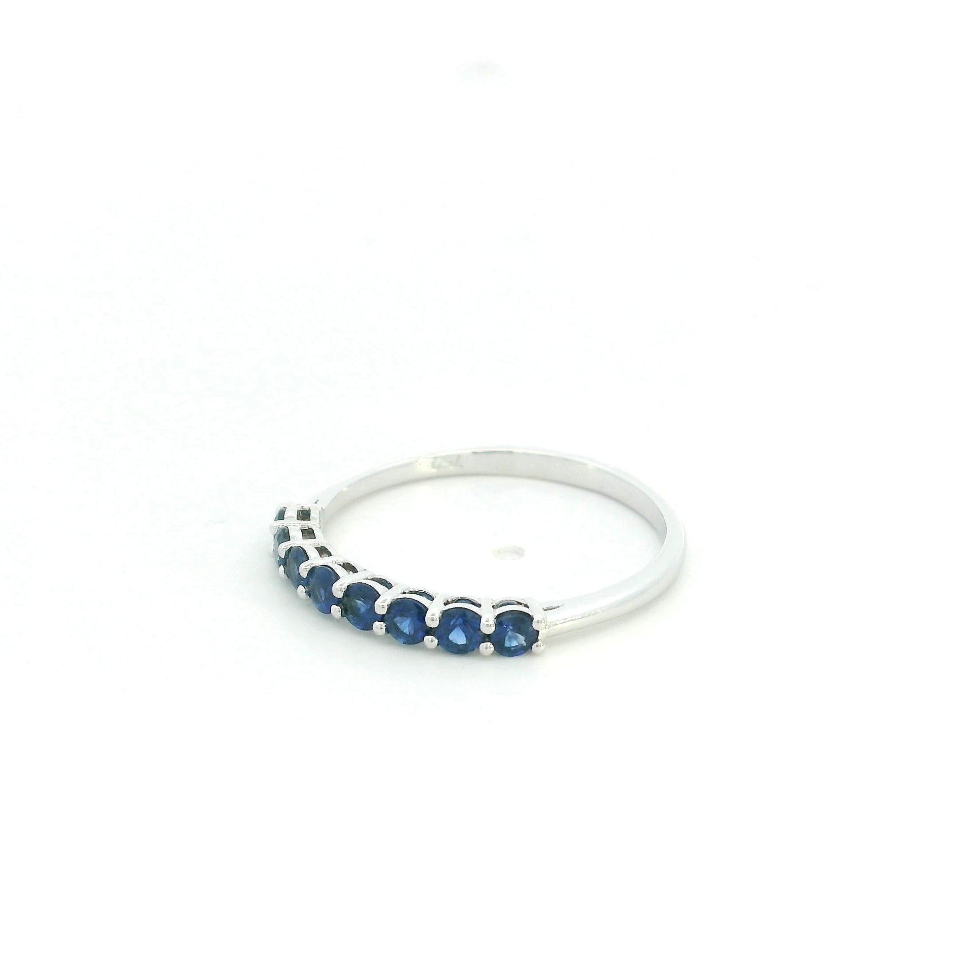 18K white gold blue sapphire half eternity ring with 0.53 carat natural sapphires