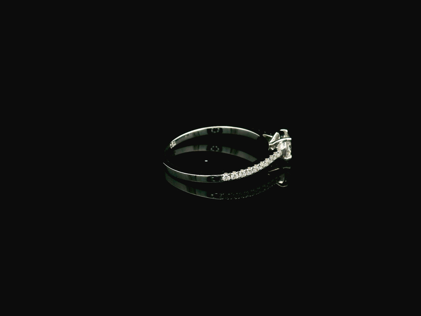 GIA certified 0.50 carat round diamond solitaire engagement ring in 18K white gold with diamond pavé band