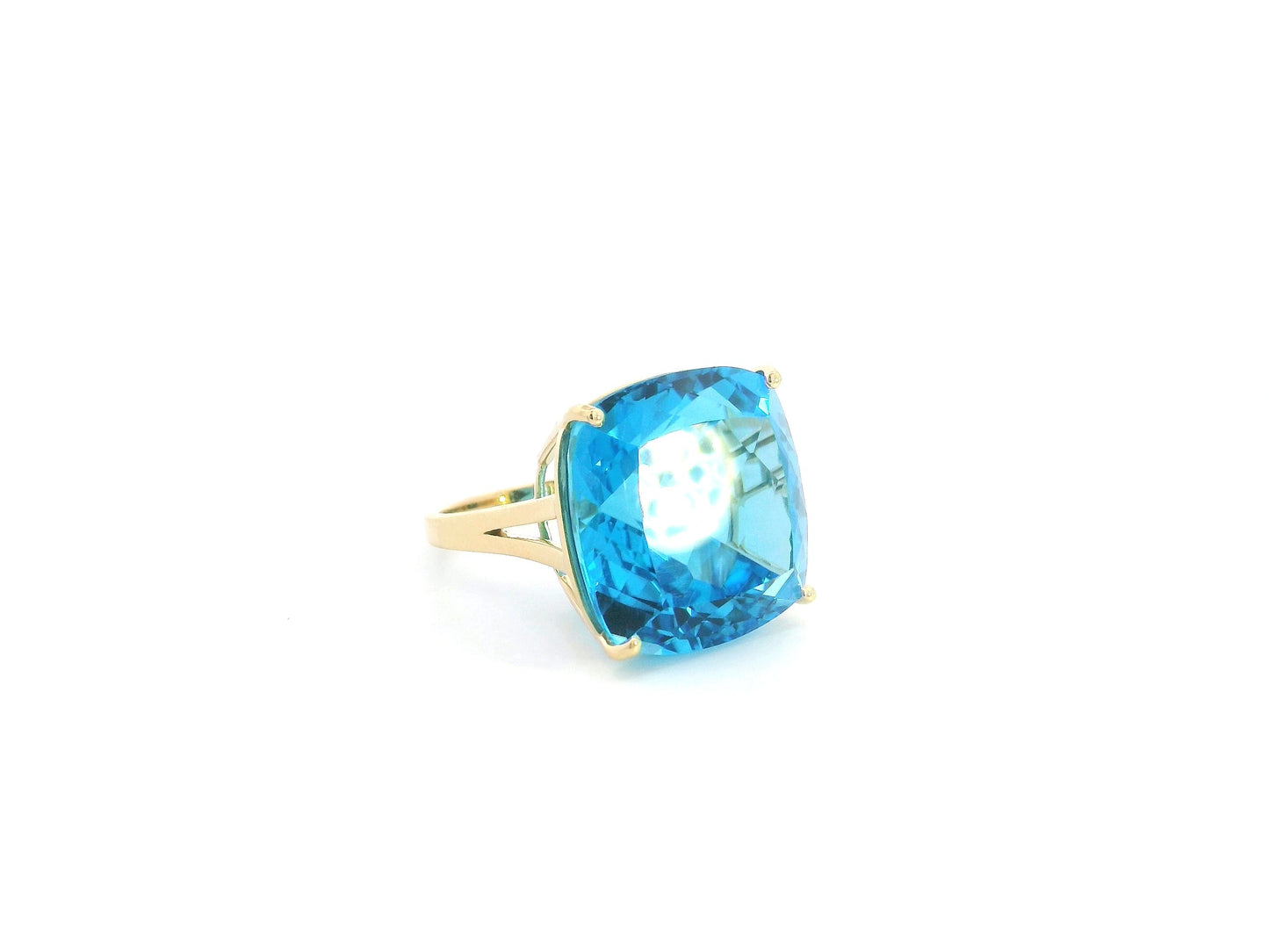43.85 Carat Swiss Blue Topaz Solitaire Ring in 18K Yellow Gold