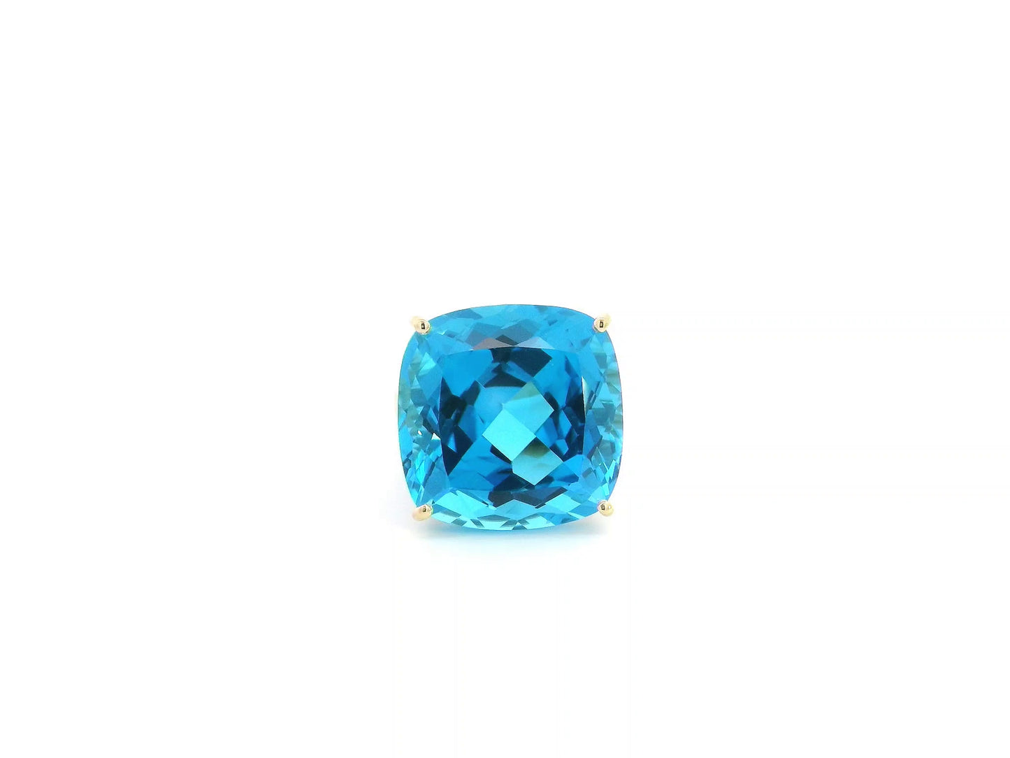43.85 Carat Swiss Blue Topaz Solitaire Ring in 18K Yellow Gold
