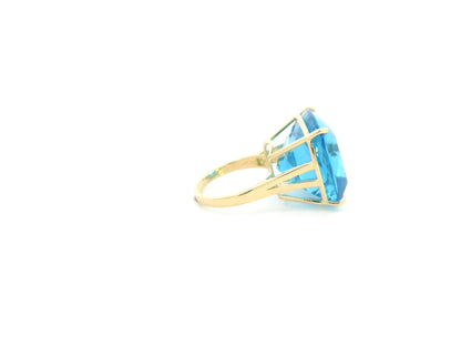 43.85 Carat Swiss Blue Topaz Solitaire Ring in 18K Yellow Gold