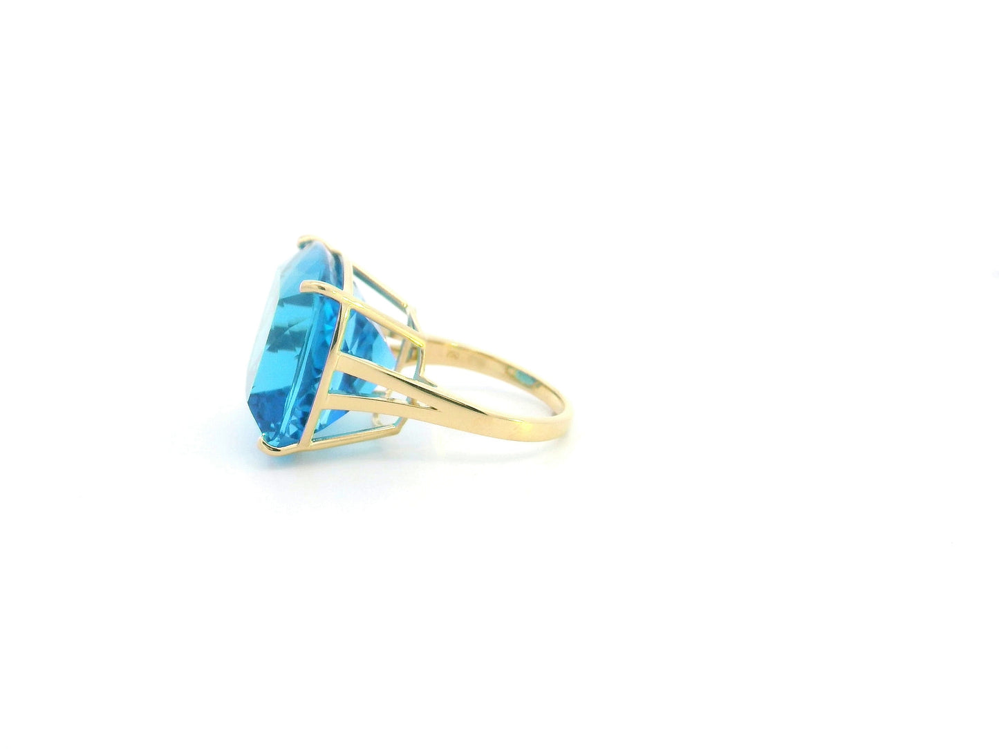 43.85 Carat Swiss Blue Topaz Solitaire Ring in 18K Yellow Gold