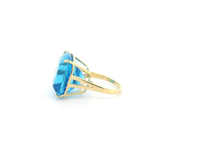 43.85 Carat Swiss Blue Topaz Solitaire Ring in 18K Yellow Gold