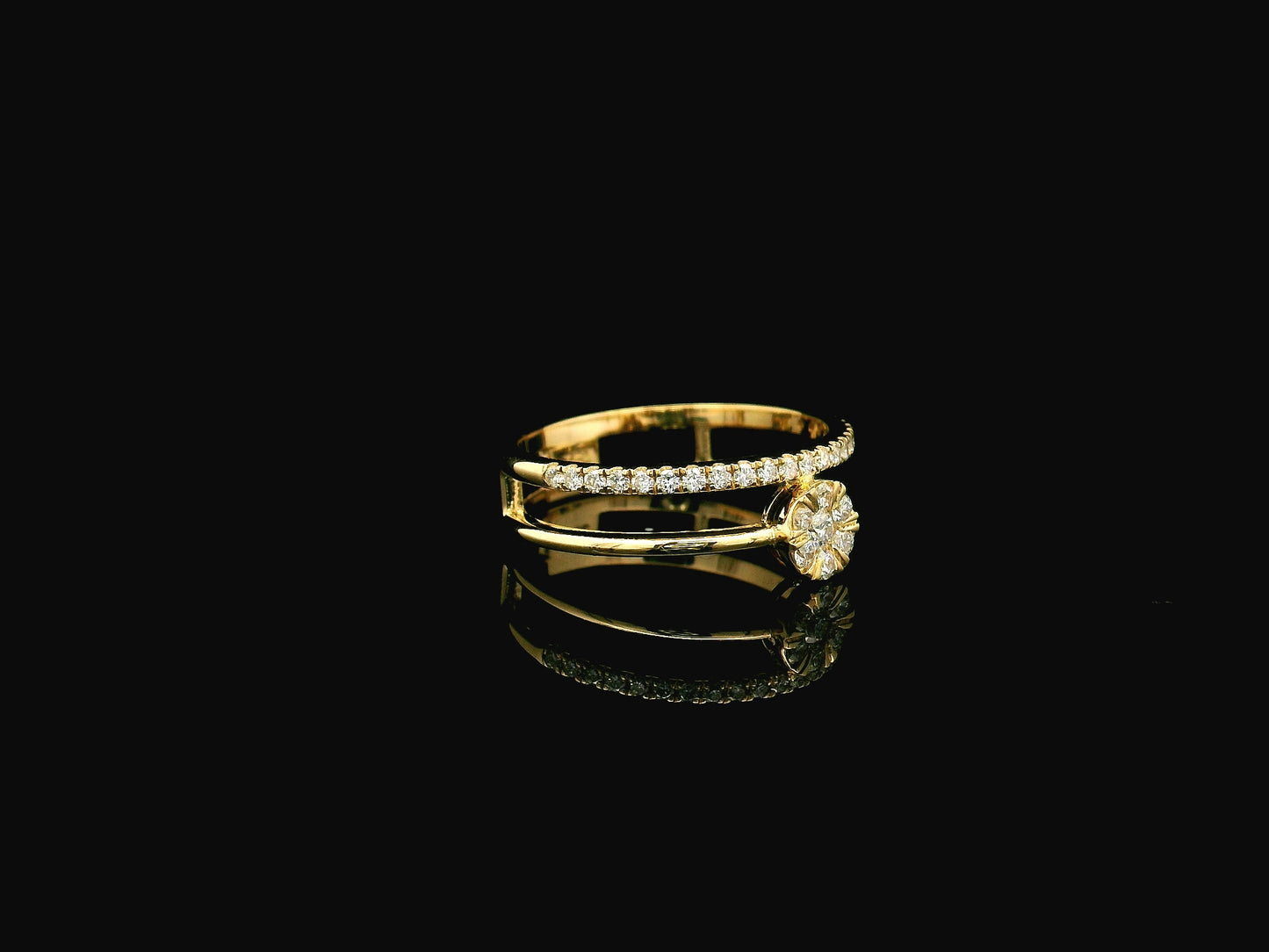 18K yellow gold double row diamond cluster ring featuring natural diamonds with 0.36 carat total diamond weight.