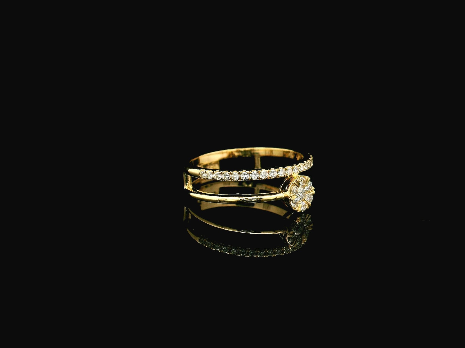 18K yellow gold double row diamond cluster ring featuring natural diamonds with 0.36 carat total diamond weight.
