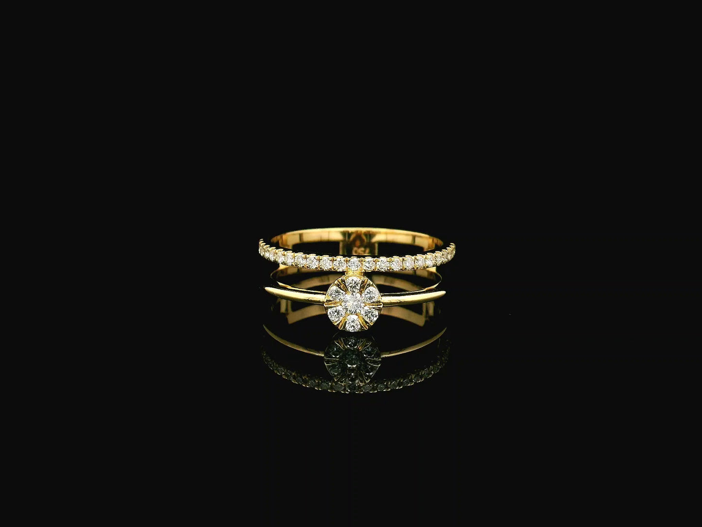 18K yellow gold double row diamond cluster ring featuring natural diamonds with 0.36 carat total diamond weight.