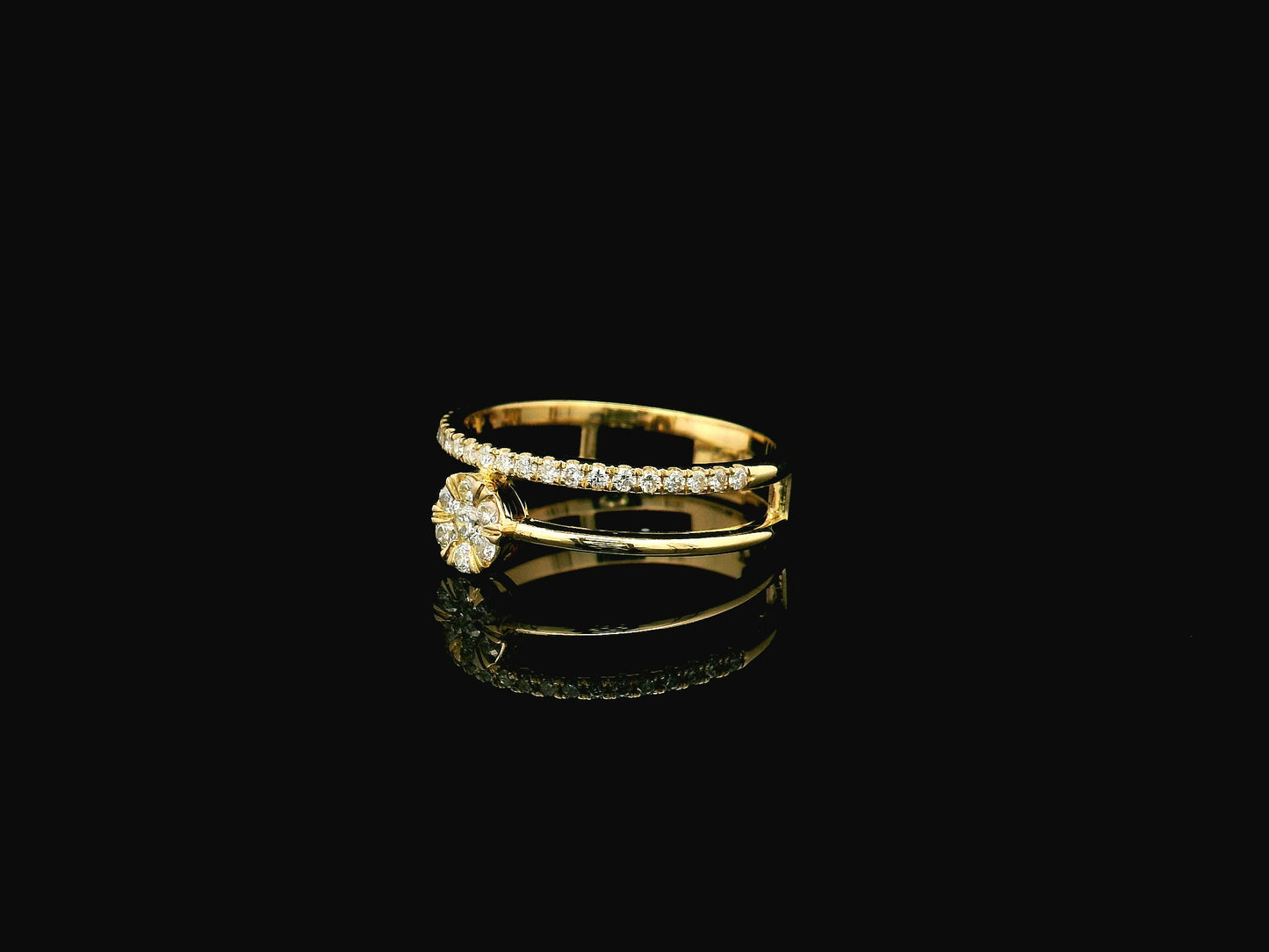 18K yellow gold double row diamond cluster ring featuring natural diamonds with 0.36 carat total diamond weight.