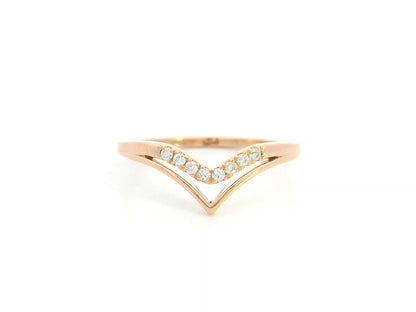 Diamond Chevron Wedding Band in 18K Rose Gold | Contour Stacking Ring