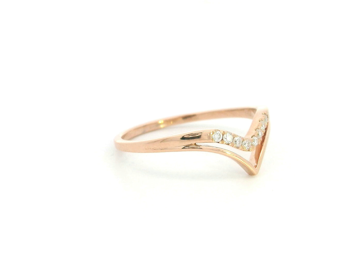 Diamond Chevron Wedding Band in 18K Rose Gold | Contour Stacking Ring